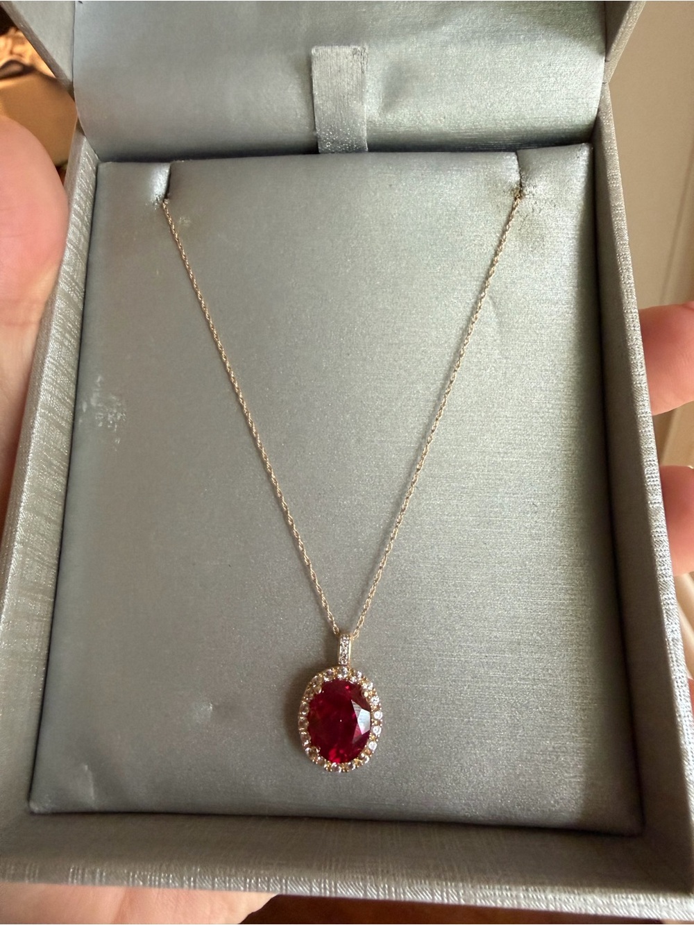 Zales 10k Gold Necklace with Oval Ruby and Diamond Accents